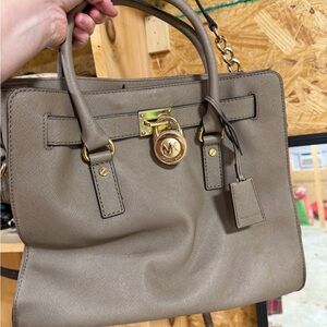 Michael Kors Taupe Satchel with Gold Accents